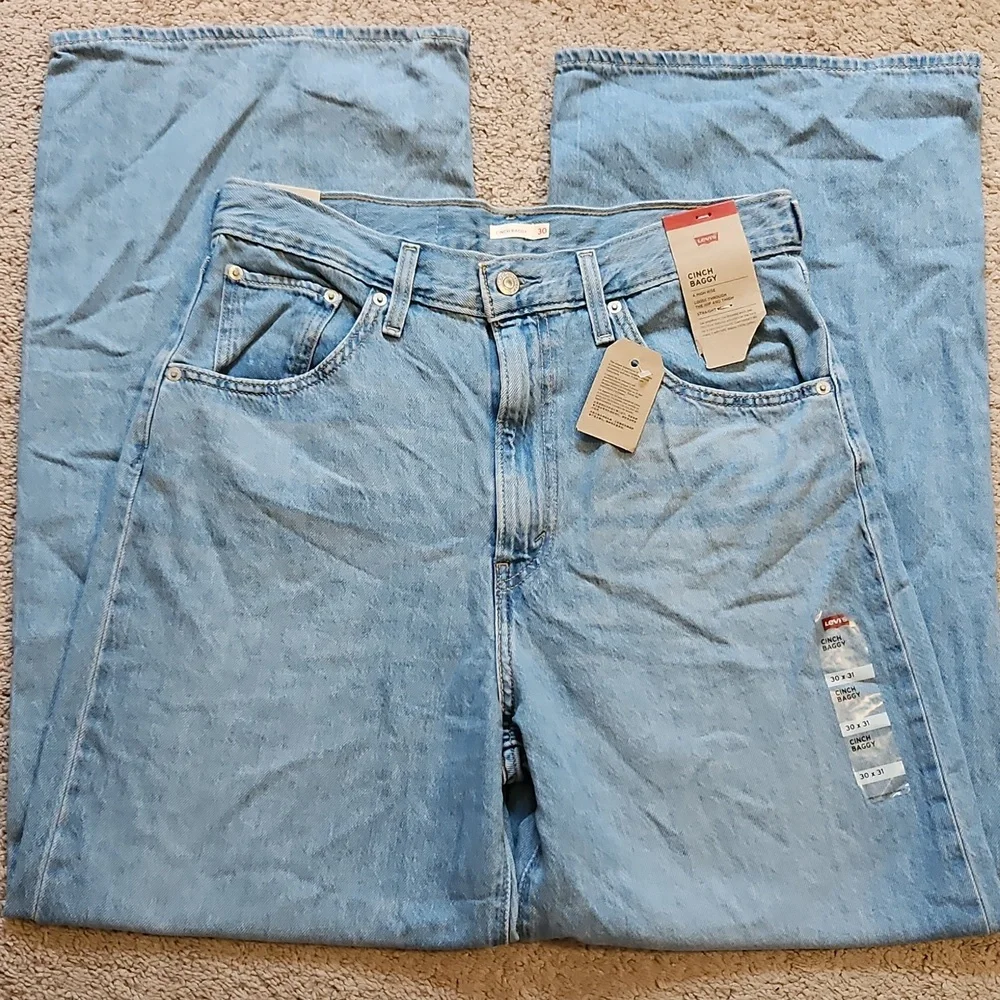 NEW! Levi's High Rise Cinch Baggy Jeans In Invested Indigo Size 30 - Picture 4 of 13